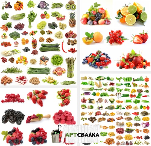 Сочные овощи и фрукты на белом фоне | Juicy vegetables and fruits on white background